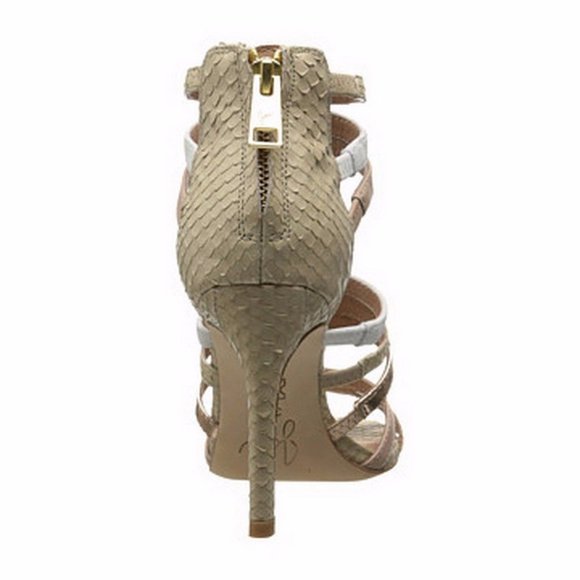 JOIE New ZEE Strappy Heel Sandal Caged Embossed ALL Leather Pump Nude Womens🎉HP - Picture 3 of 16